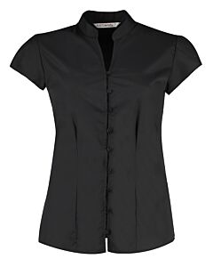 Women's continental blouse mandarin collar cap sleeve (tailored fit)