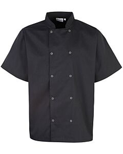 Studded front short sleeve chef's jacket