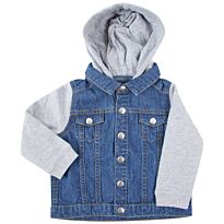 Denim jacket with fleece hood and sleeves