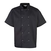 Studded front short sleeve chef's jacket