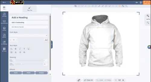 The BACOYO design studio adding a heading to a hoodie