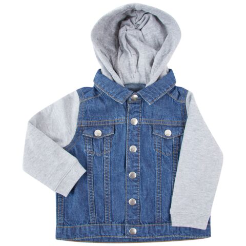 Denim jacket with fleece hood and sleeves