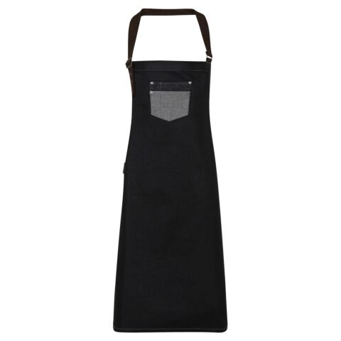 Division waxed-look denim bib apron with faux leather
