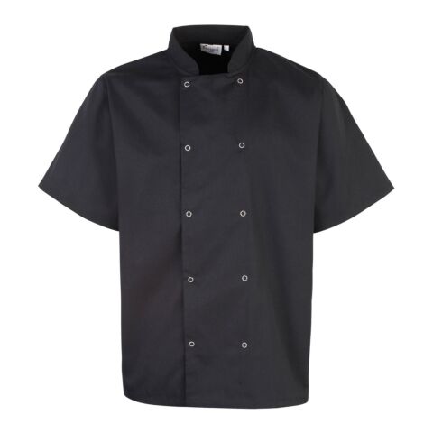 Studded front short sleeve chef's jacket