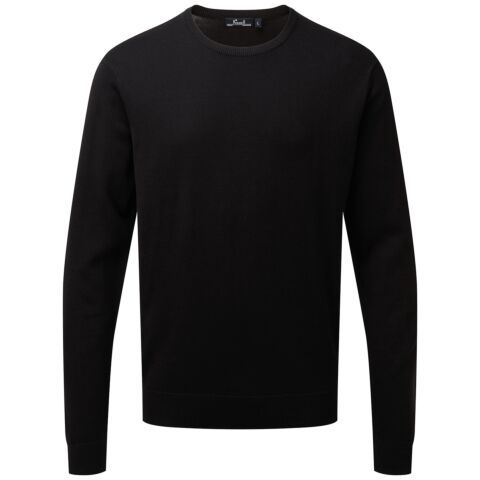 Crew neck cotton-rich knitted sweater