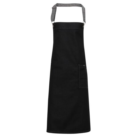 District waxed-look denim bib apron